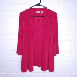 Chico's Travelers Red Liquid Knit 3/4 Sleeve Cardigan Topper Pockets 1/M